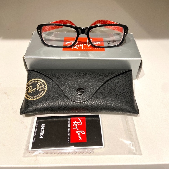 RAY-BAN RB5223 2479 Eyeglasses Black & Red texture - Picture 1 of 11